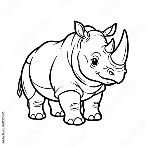 Indian Rhinoceros Coloring Page for Kids in Cute Anime Style Fun Educational Wildlife Activity