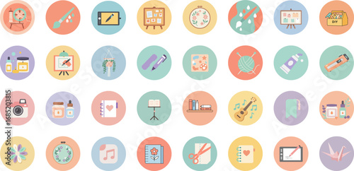 32 Icons Set of Creative Pursuits in Flat Style with Pastel Colors