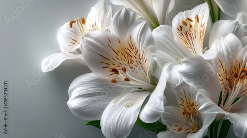 Delicate white alstroemeria blossoms in close-up view