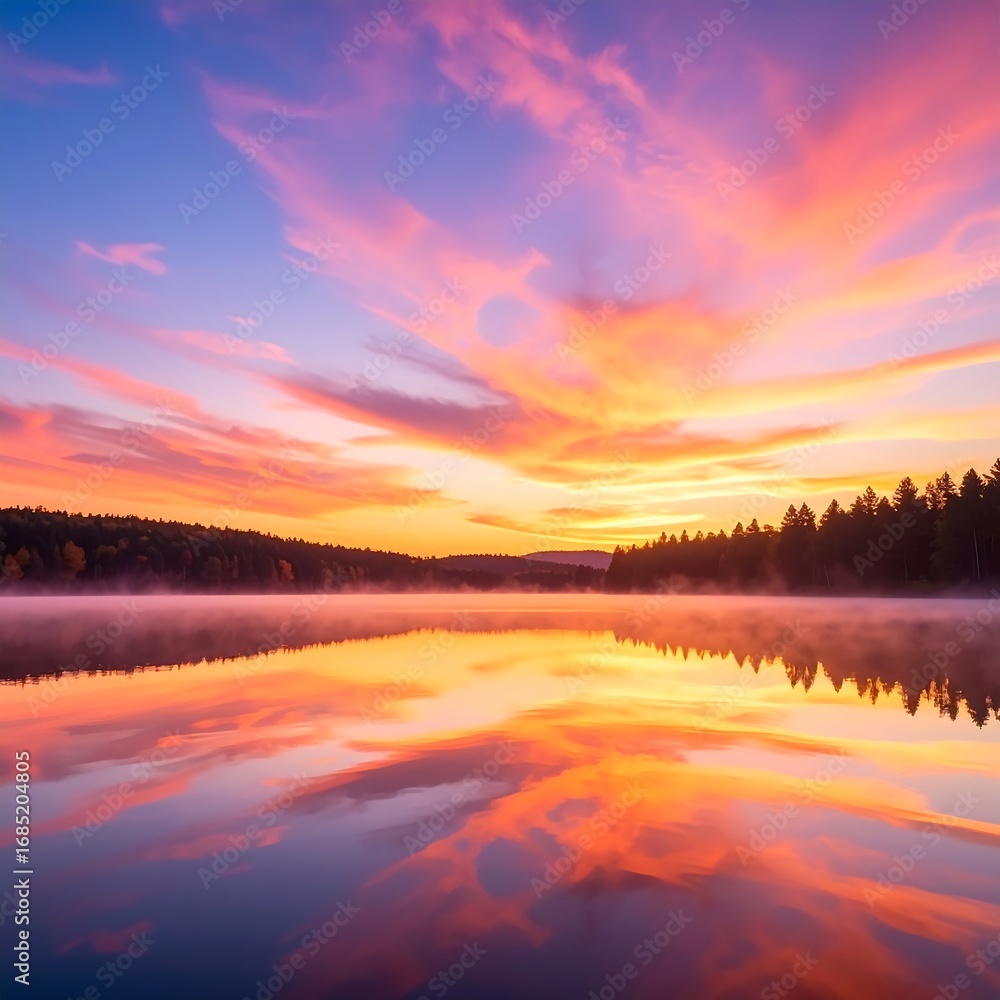 Fototapeta premium Serene lake sunrise reflection (1)