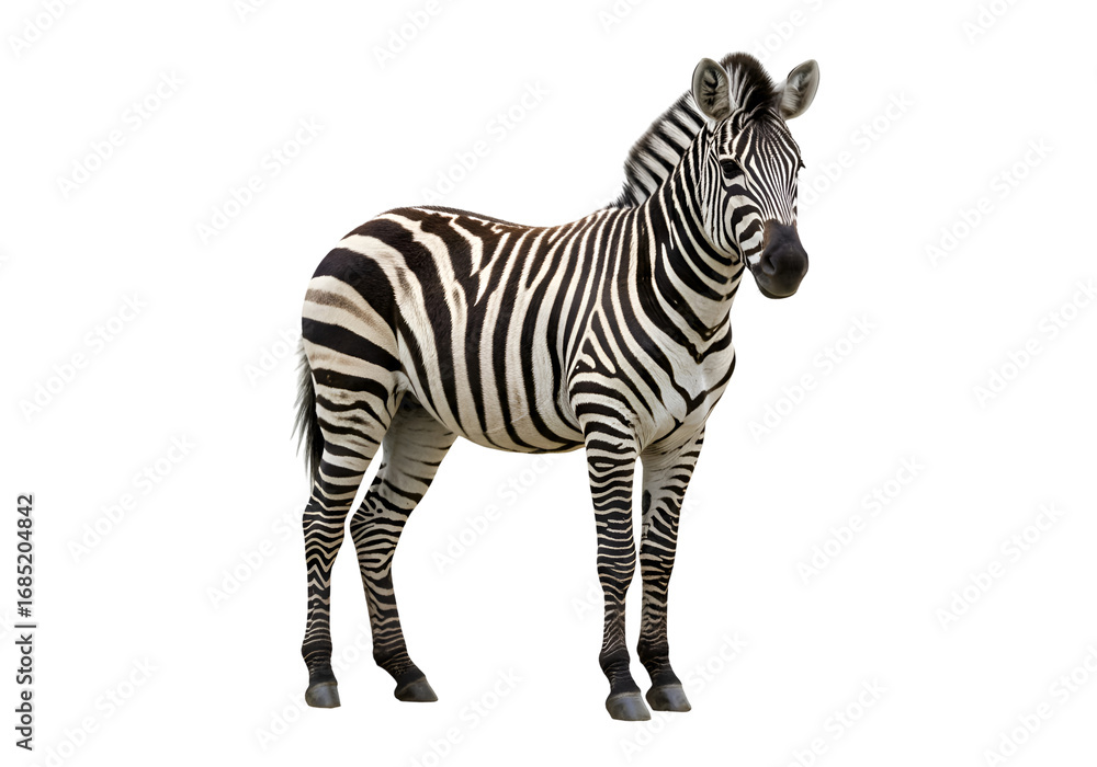 Fototapeta premium Striped Zebra: African Wildlife Photography on white background