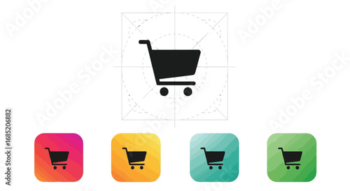Vector illustration of collection of shopping cart icons in various colors and styles