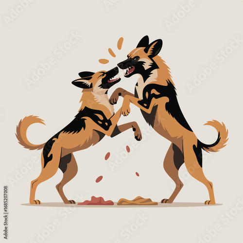 Two german shepherd dogs are playing and fighting