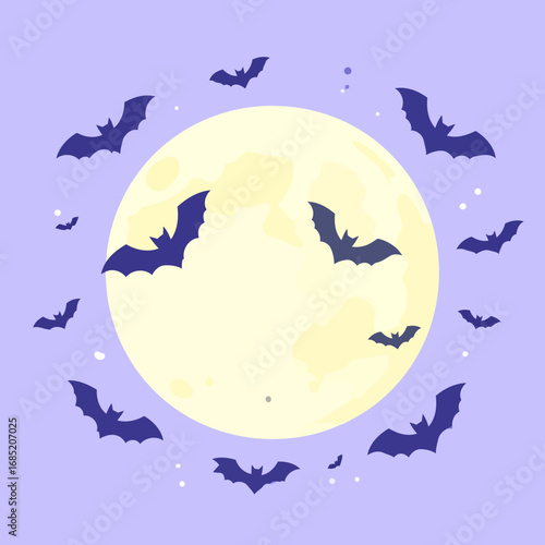 bats flying around a pale yellow moon.