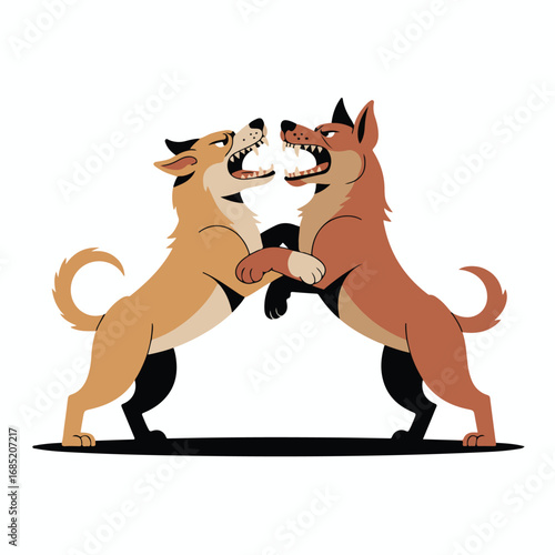 Two dogs are fighting and playing illustration