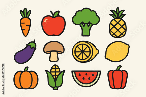 Vibrant collection of fresh fruits and vegetables, perfect for healthy eating and culinary inspiration, adding color and vitality to any project.