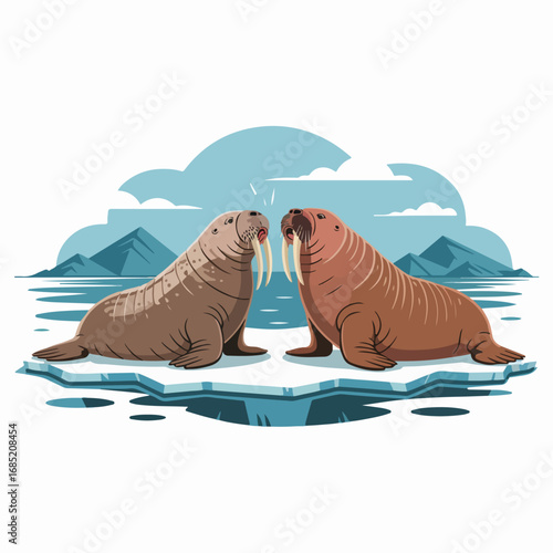 Two cartoon walruses on an iceberg
