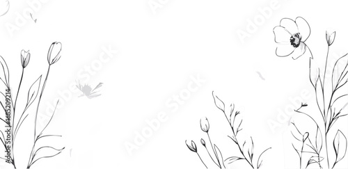 Delicate hand drawn outline of wildflowers and grasses against a clean white background