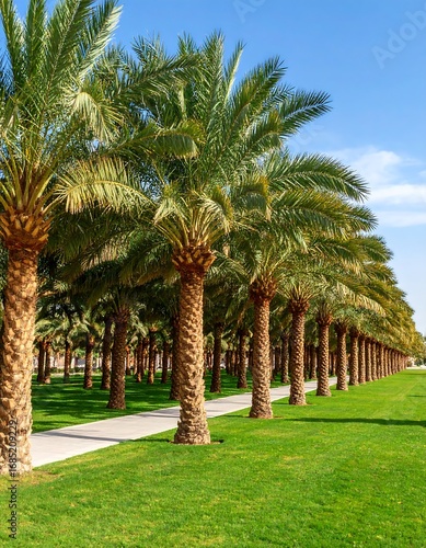 Palm trees line a park path