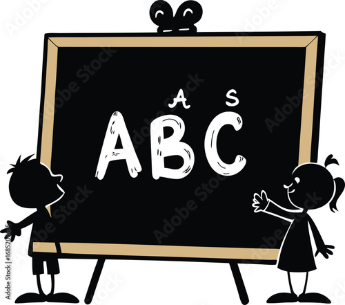 Vector illustration of 2 kids with blackboard ABC