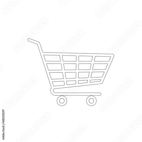 Vector illustration of a simple outline drawing of a shopping cart, isolated on a, representing ecommerce and retail concepts
