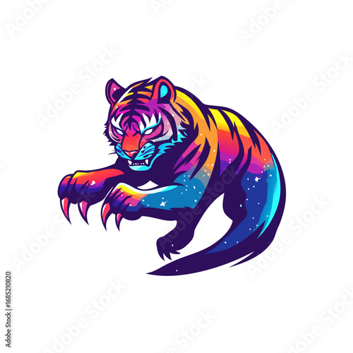 Rainbow Tiger Mascot Logo
