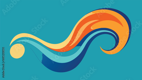 Abstract Wavy Lines and Shapes in Teal Orange and Blue on a Teal Background color