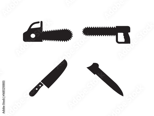 Woodworking Saw Icon Set with Bold Clean Silhouette Vector Artwork Design
