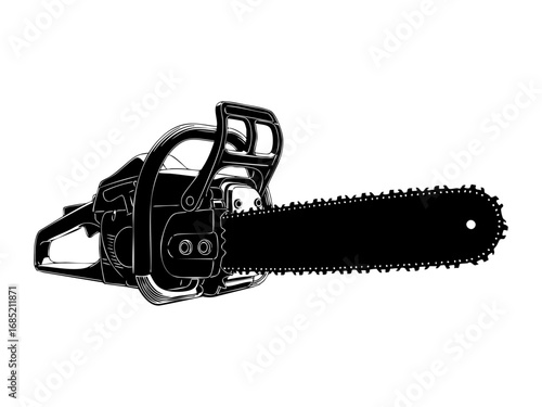 Black and white line art illustration of chainsaw