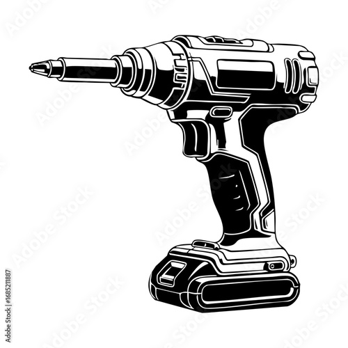 Black and white line art illustration of electric screwdriver