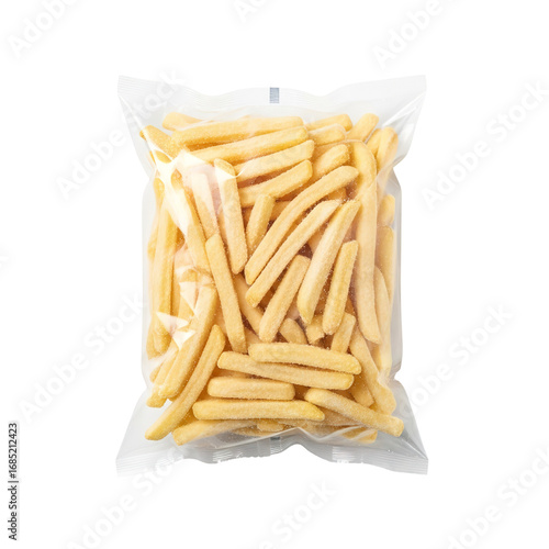 Photo of bag of frozen french fries isolated on transparent background