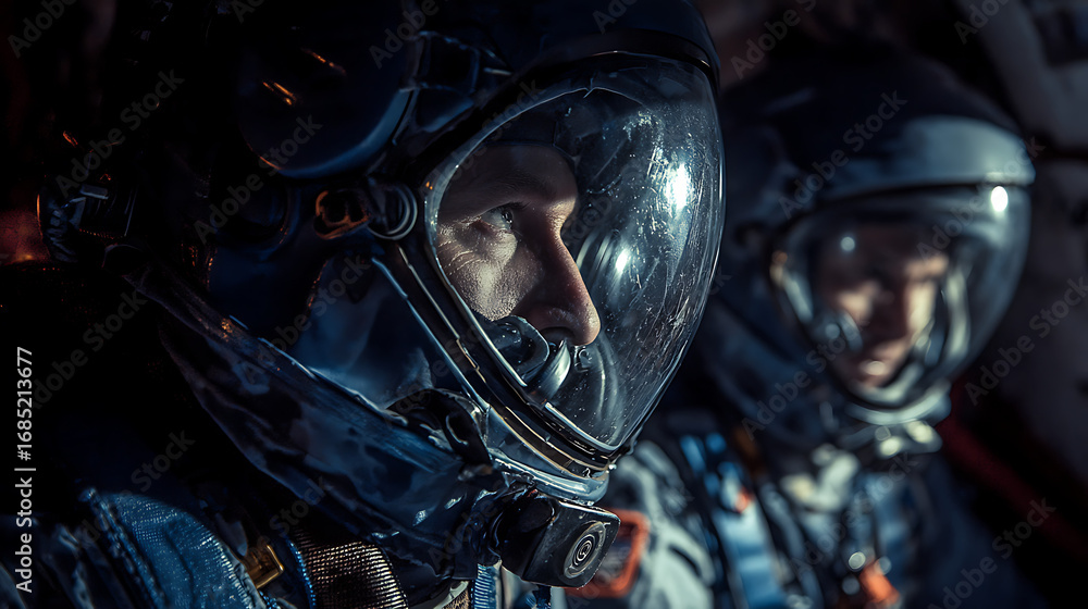 Fototapeta premium A seasoned astronaut reassuring crew during an unexpected mid-journey launch (2)