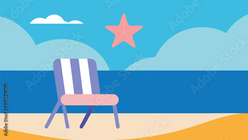 Beach Chair With Starfish Under A Cloudy Sky vacation holiday