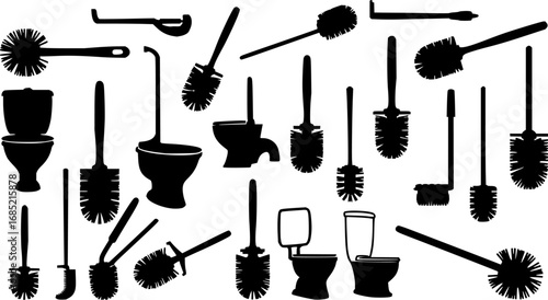 Diverse Set of Toilet Brush Silhouettes in a Bold and Graphic Arrangement