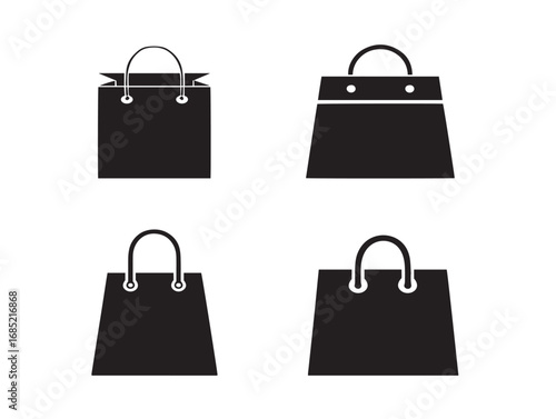 Professional Retail Shopping Bag Icon Set in Bold Clean Vector Illustration Style