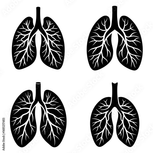 Four stylized black lung illustrations with branching structures on a white background display health