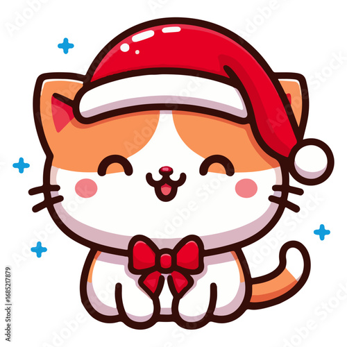 Cute Chibi Cat wearing Santa Hat