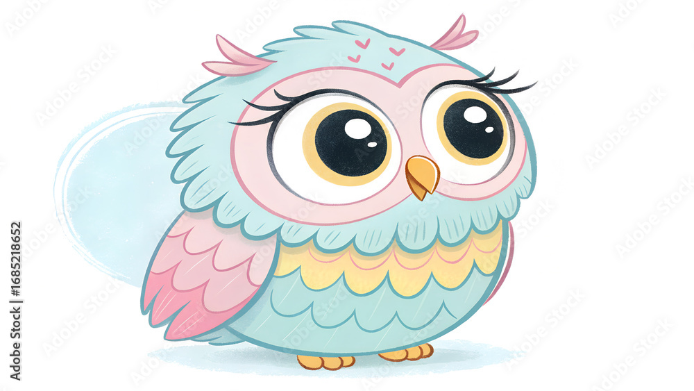 Naklejka premium Adorable Pastel-Colored Baby Owl Illustration