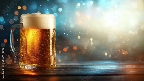 Lager in a mug, bokeh background