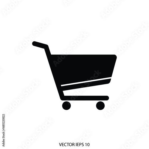 Vector illustration of a black silhouette of a shopping cart, isolated on a