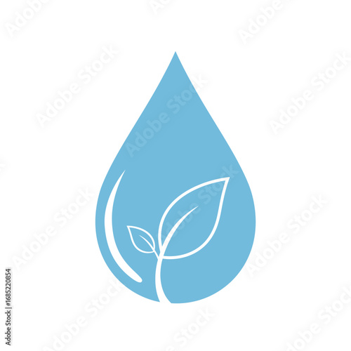 Water droplet with a plant illustration for environmental and sustainability concepts