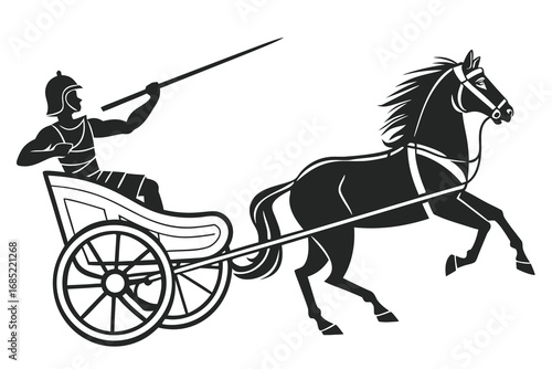 Ancient greek warrior driving a chariot pulled by a horse