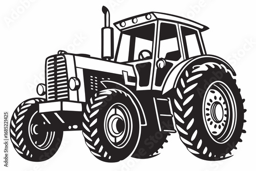 Classic farm tractor illustration in black and white
