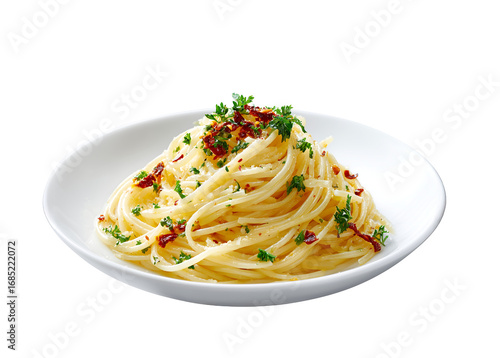 Spaghetti Aglio e Olio with Garlic and Chili Isolate on Transparent Background