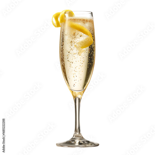 Elegant French 75 Champagne Cocktail with Lemon Twist Isolate on Transparent Background
