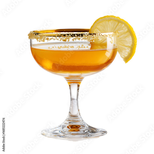 Refined Sidecar Cocktail with Sugar Rim and Lemon Garnish Isolate on Transparent Background