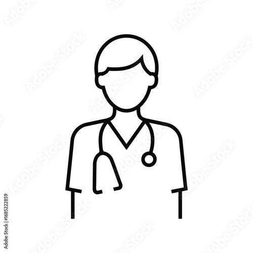 Doctor with stethoscope isolated on white background in line art style.  medical, healthcare, physician, nurse, health, medicine, hospital, care, patient, treatment, clinic, professional, symbol.