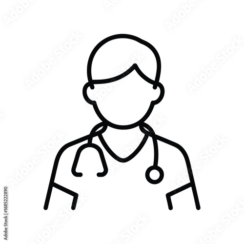 Doctor with stethoscope isolated on white background in line art style.  medical, healthcare, physician, nurse, health, medicine, hospital, care, patient, treatment, clinic, professional, symbol.