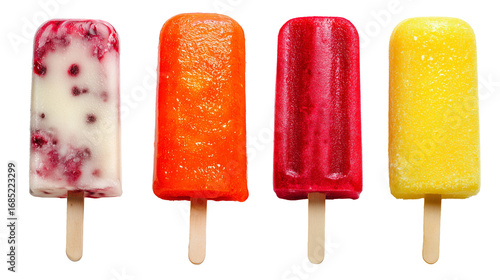 set of popsicles, isolated on transparent background. element for summer poster or background, greeting card. Sweet food, containing sugar. Refreshment during hot summer days. Different flavors.