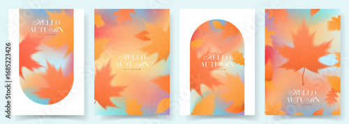 Trendy autumn gradient posters collection. Vector autumn posters with fall foliage for decoration seasonal sale, advertising, banner, promotion, cards, social media. Modern gradient flyers.