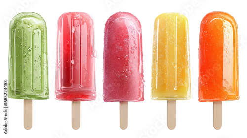 set of popsicles, isolated on transparent background. element for summer poster or background, greeting card. Sweet food, containing sugar. Refreshment during hot summer days. Different flavors.