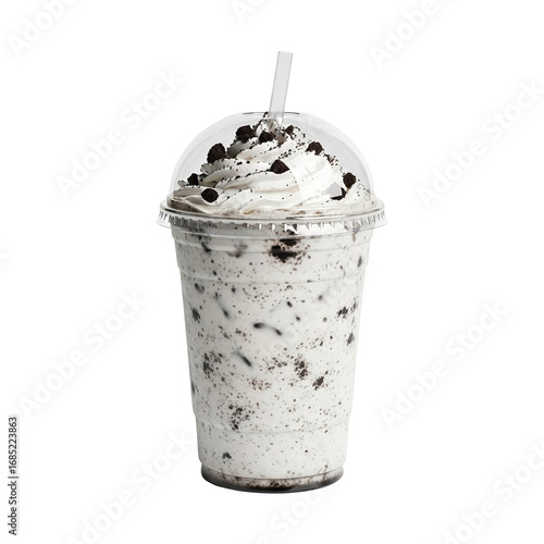 Cookies and cream milkshake with whipped cream isolated on transparent background