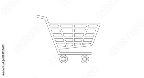 Vector illustration of a simple line art drawing of a shopping cart, isolated on a, representing the basic concept of retail and online purchasing