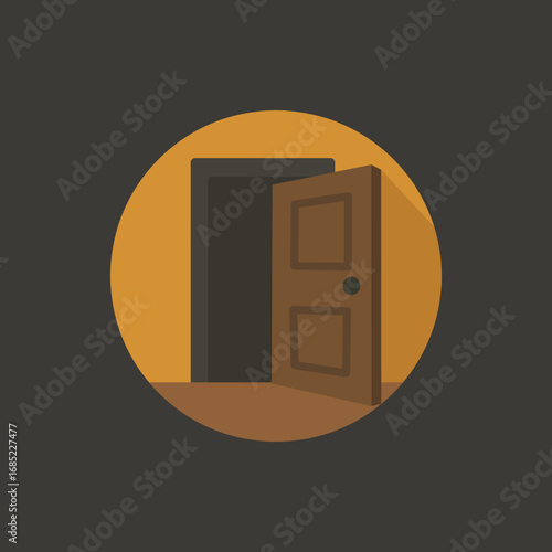 Flat vector illustration of an open door. Represents opportunity, choice, and freedom.