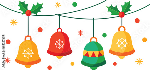 Christmas hanging bells vector design on transparent background. Christmas decoration elements