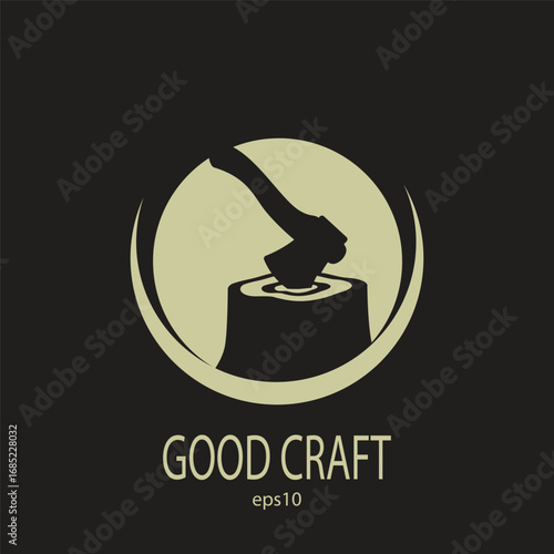 Ax and stump icon. Black silhouette. Front side view. Vector simple flat graphic illustration. Isolated object on a white background.