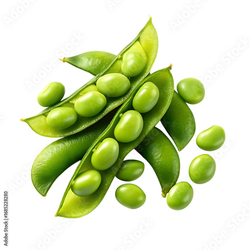 Fresh edamame pods and beans isolated on white background