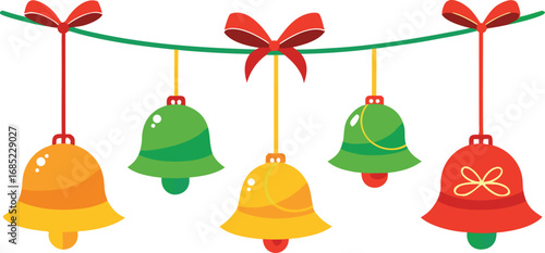 Christmas hanging bells vector design on transparent background. Christmas decoration elements