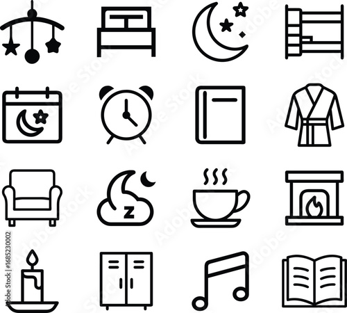 Comprehensive sleep and relaxation icons set for wellness and lifestyle apps