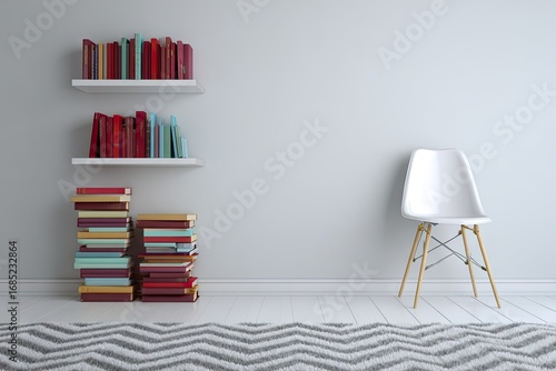 Wallpaper Mural White chair and bookshelves in a minimalist interior. Torontodigital.ca